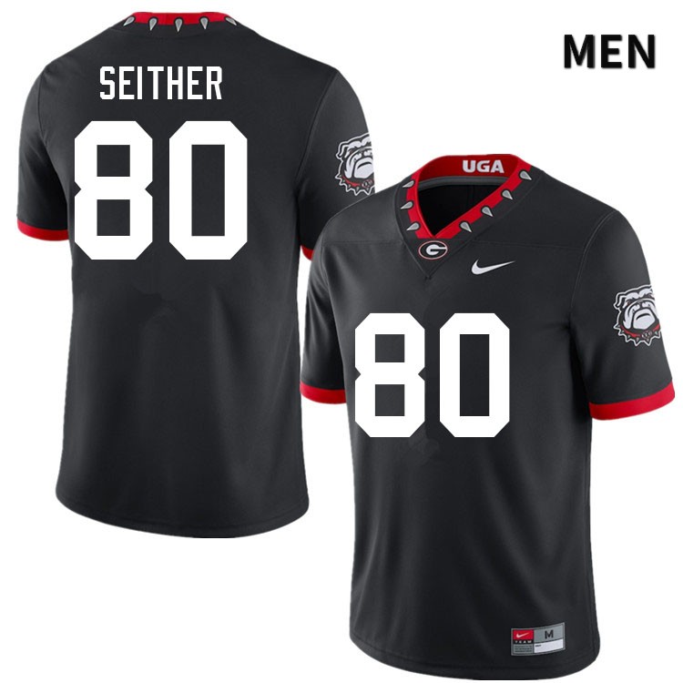 Georgia Bulldogs Men's Brett Seither #80 Black Mascot 100th Anniversary Stitched College UGA Football Jersey 23TE013IR